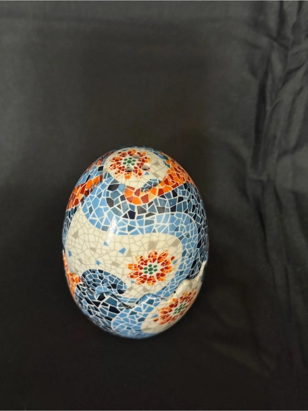 Blue and Orange Mosaic Ceramic Egg Décor Salt and Pepper Shaker